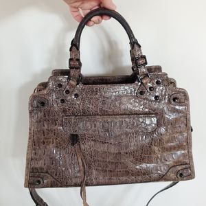 Rebecca Minkoff Desire Croc Embossed Brown Leather Satchel Crossbody Bag